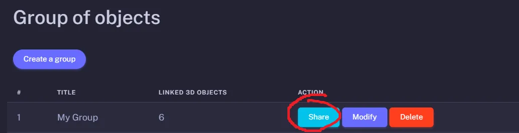 Share button to access group sharing options