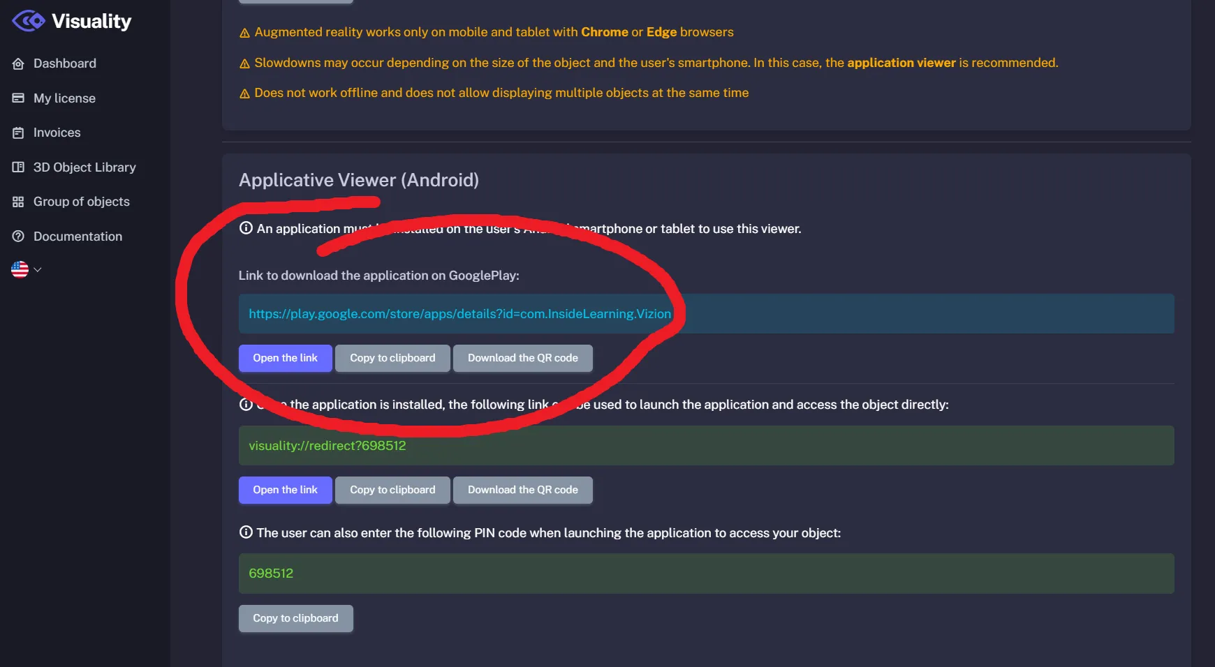 Android app download link for offline mode