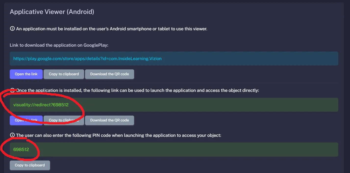 PIN code entry in the Visuality mobile application