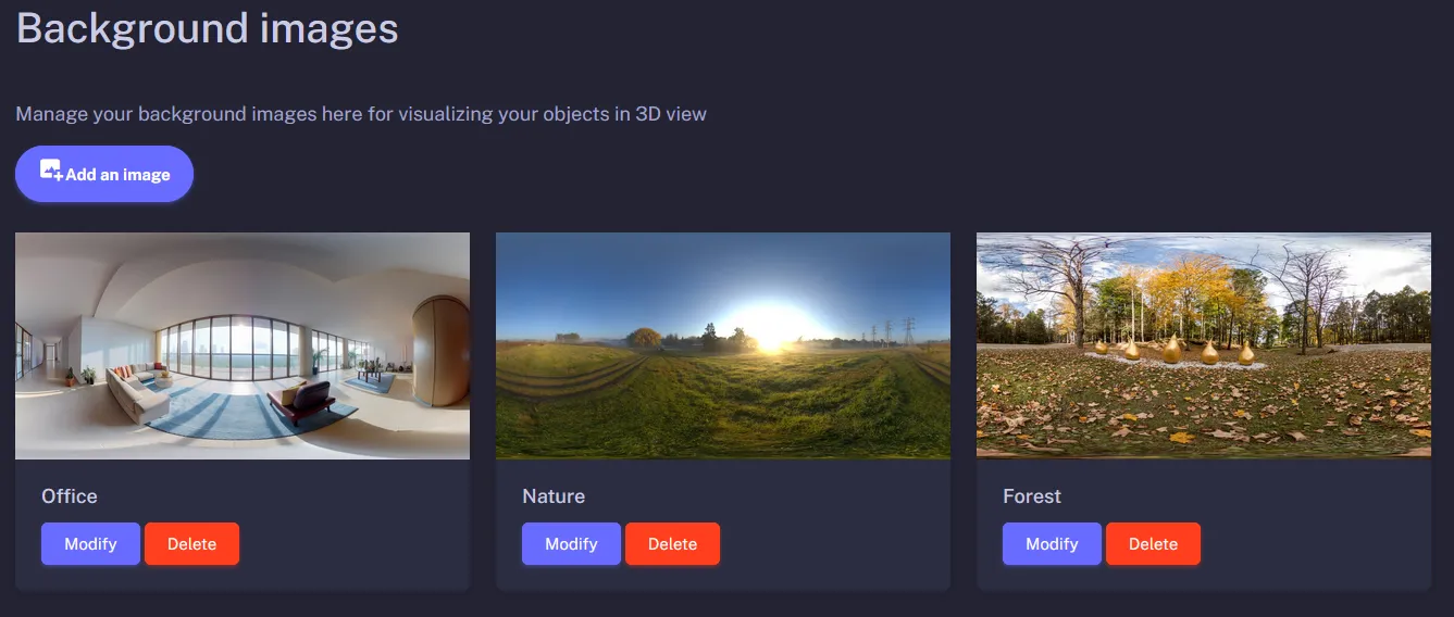 Equirectangular background image library management interface