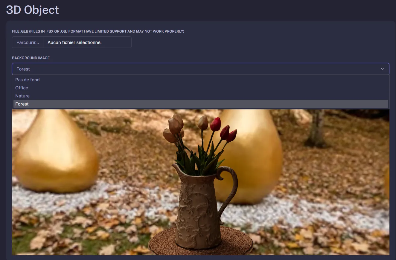 Background image selection in the 3D object edit page