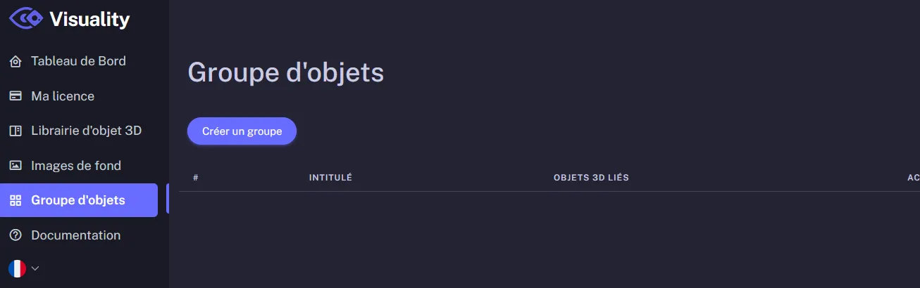 Bouton de création d'un groupe d'objets 3D