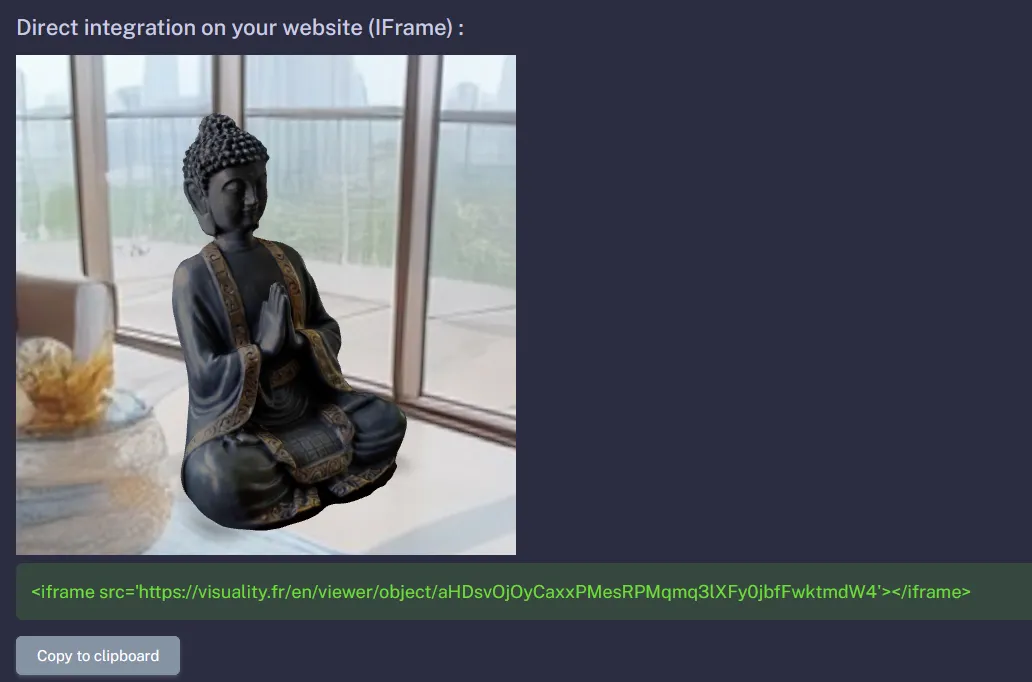 HTML code for direct 3D viewer integration on your website