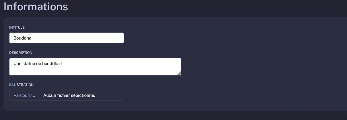 Bloc Information avec champ Illustration pour ajouter une miniature