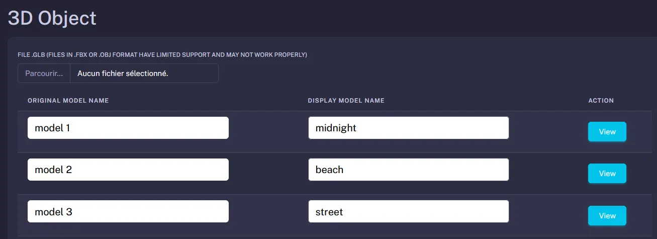 3D object customization variants management interface