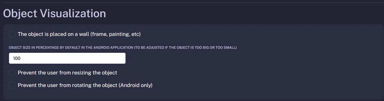 Floor or wall placement options in 3D object settings