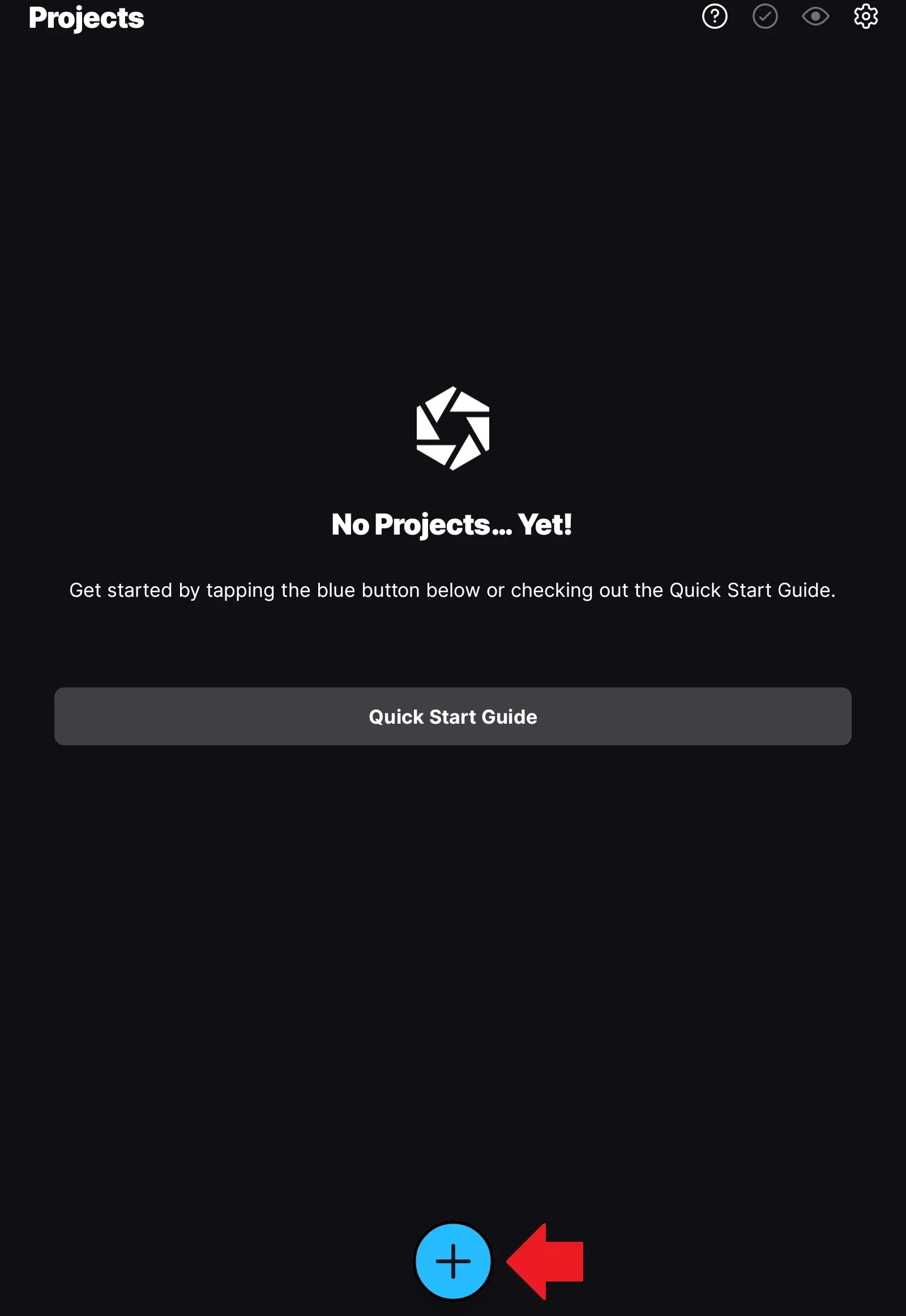 Ecran d'accueil de l'application RealityScan