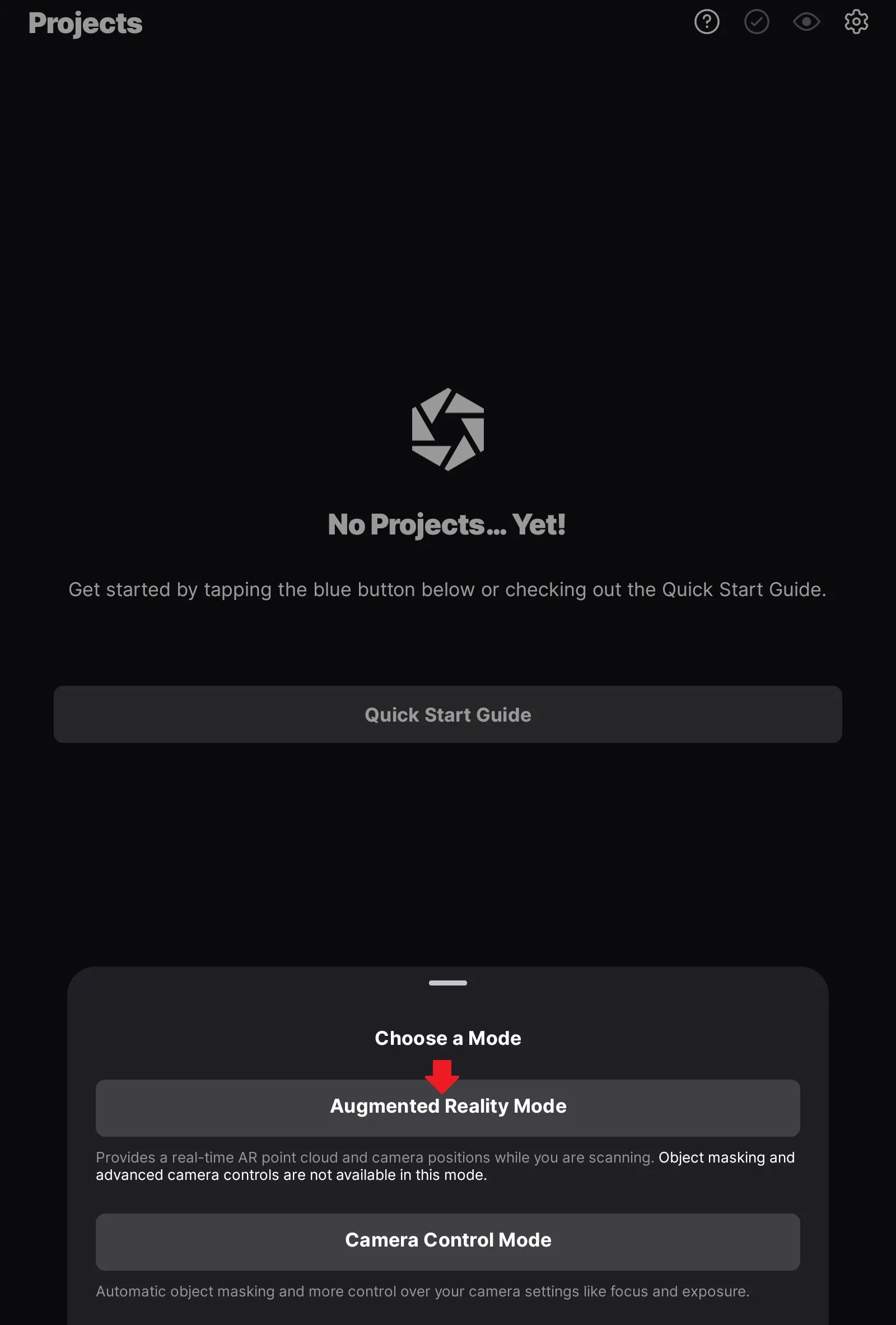 Menu de création d'une nouvelle capture dans RealityScan