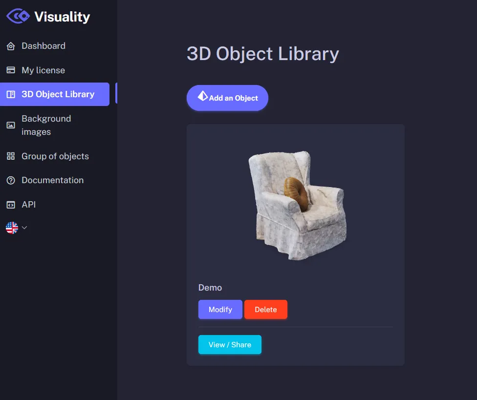3D objects library with the model imported from RealityScan