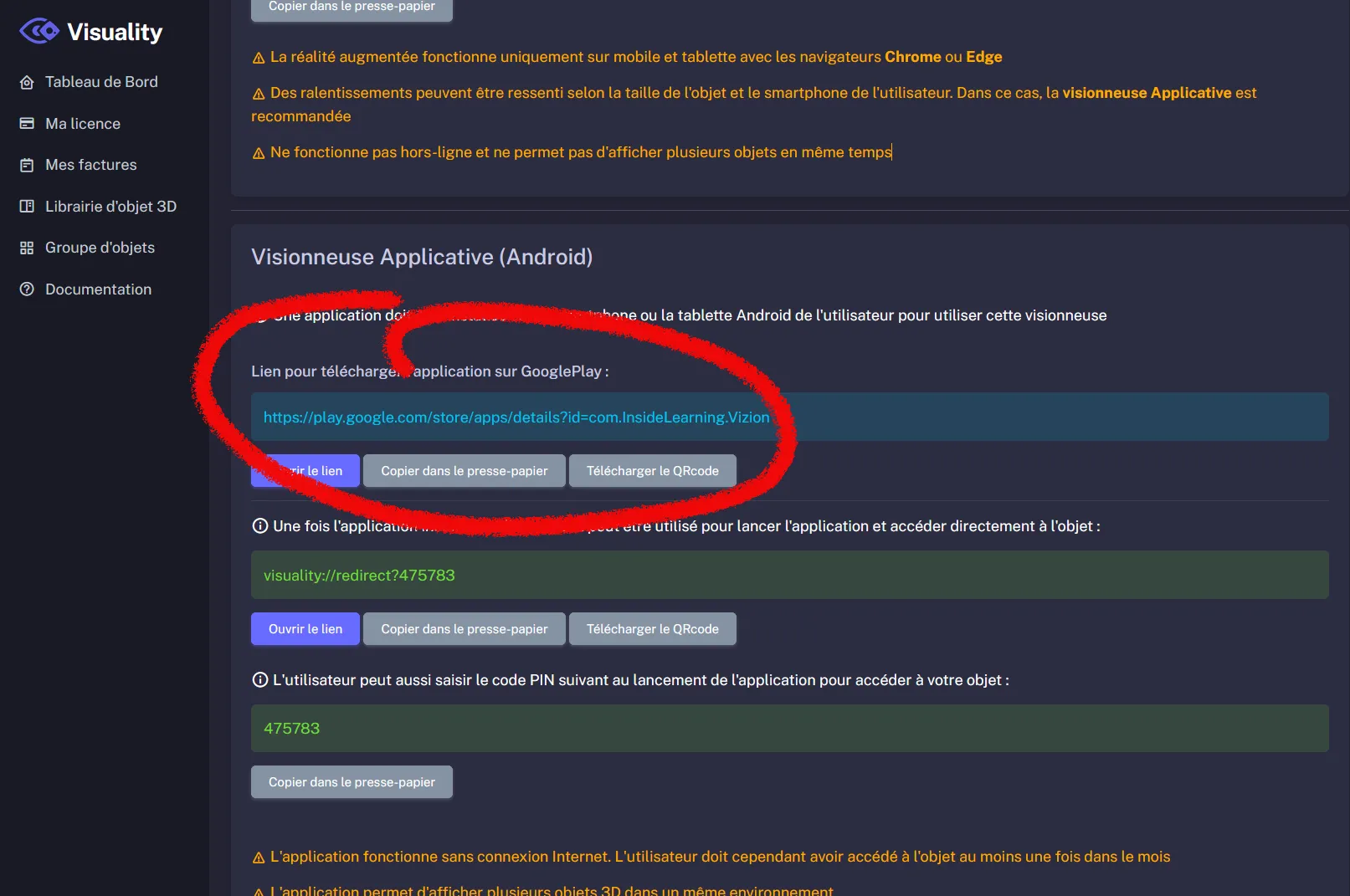 Lien de téléchargement de l'application Android pour le mode hors-ligne