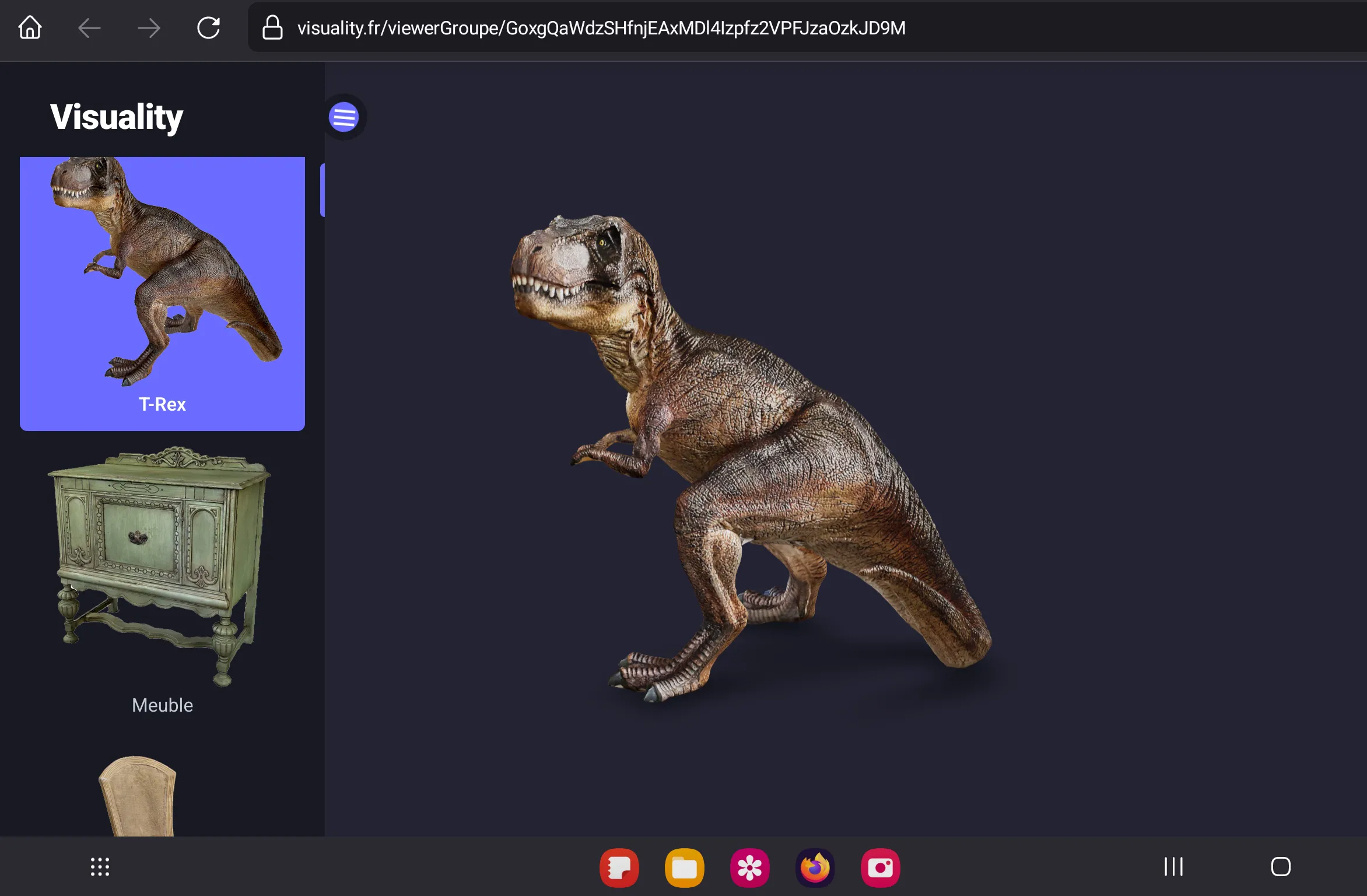 Liste déroulante de sélection d'objets dans la visionneuse web