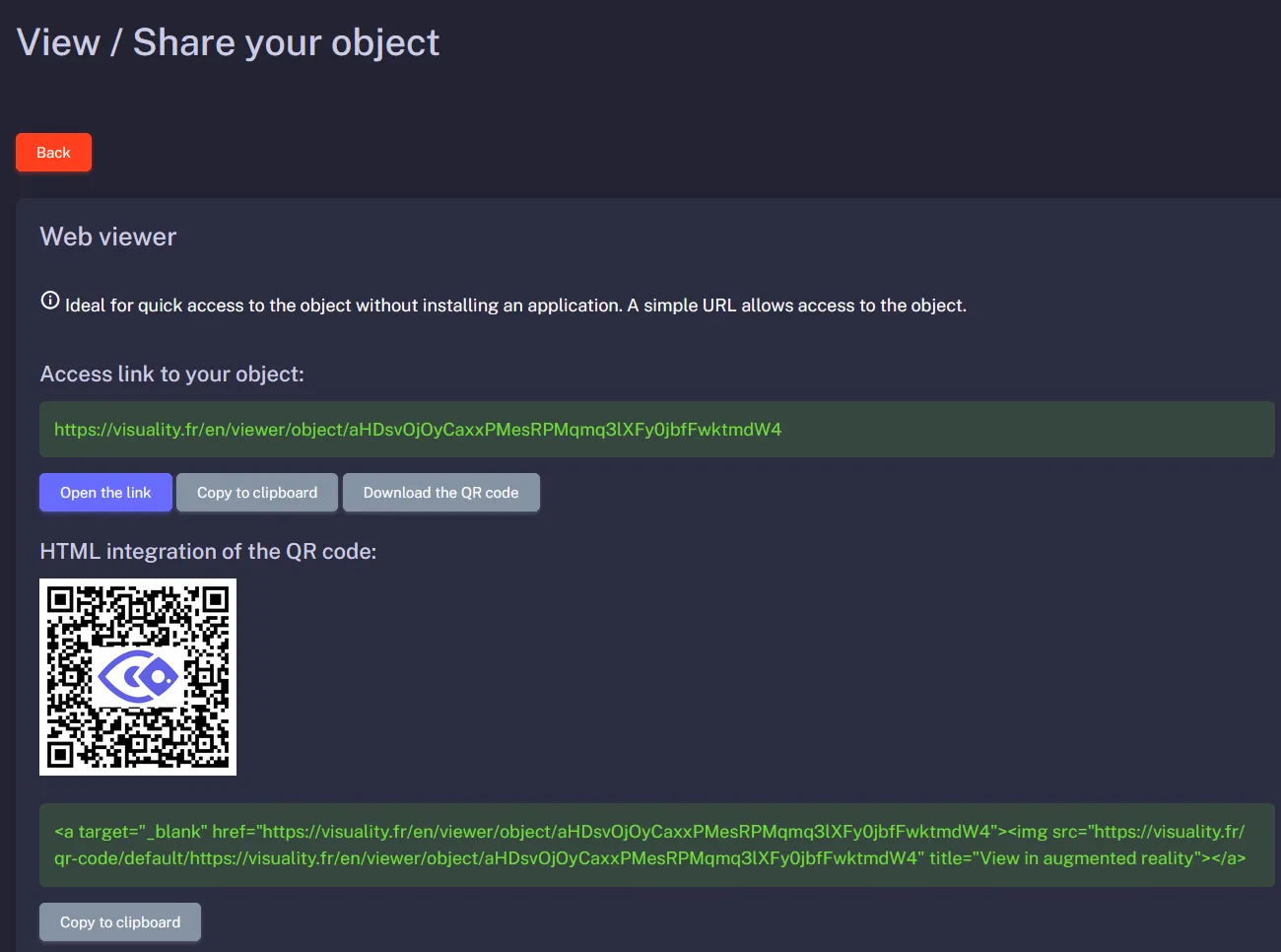 Direct access link and QR code for the web viewer